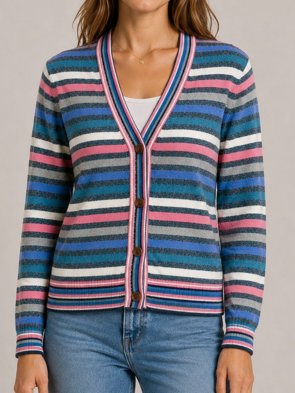 One Grey Day NWT Merino Wool Blend Striped Multicolor Cardigan Sweater